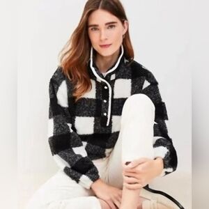 Plaid Black and White Women's Sherpa Pullover
